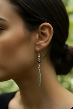 Silver Feather Bead Drop Earrings extreme close-up